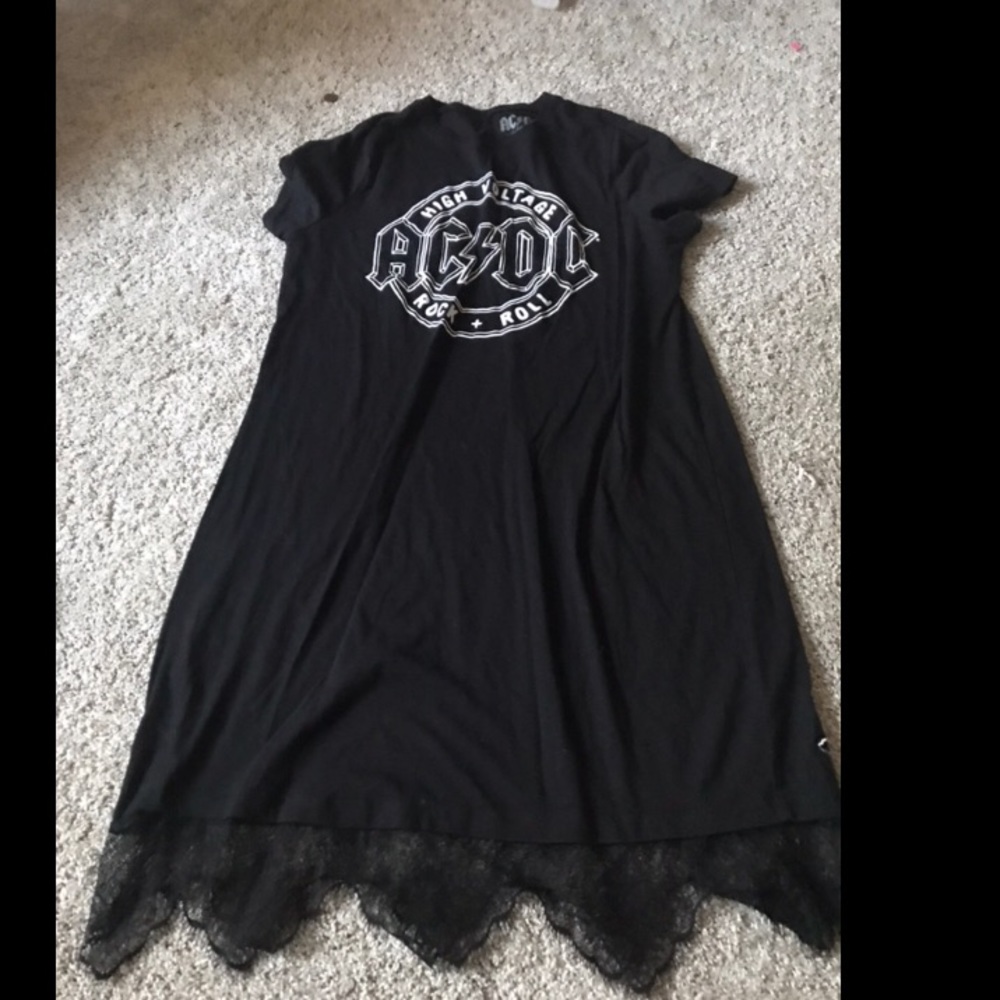 Ac dc t shirt dress with lace